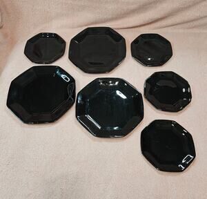 Unbranded Black Octagon Ceramic Plates Set of 7 *Please Read*